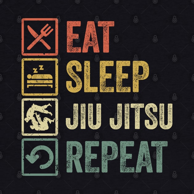 Funny eat sleep jiu jitsu repeat distressed retro vintage by Lyume